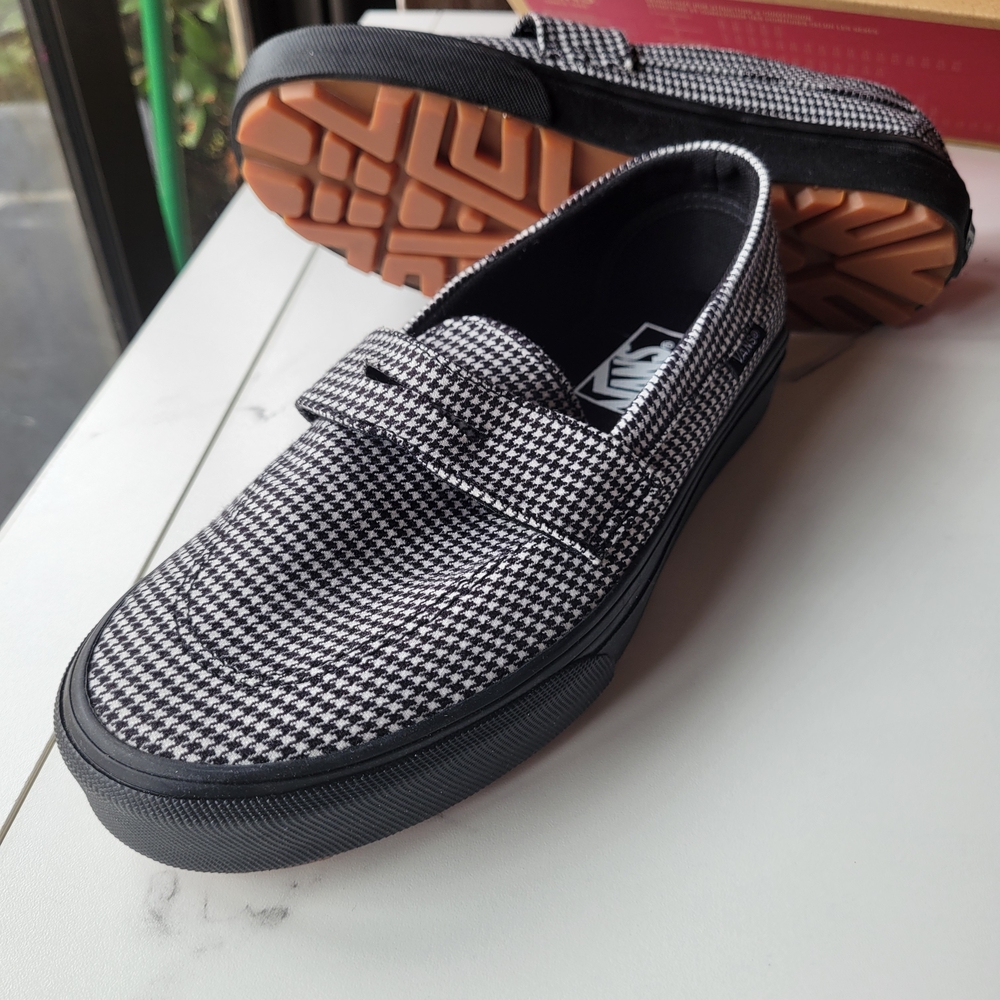 Vans Black and White Slip-On Loafers